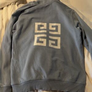 Givenchy Light Blue Zip-Up Sweater with White Logo